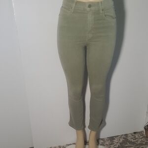 Mother Women's High Waisted Smokin' Double Ankle in Oil Green Size 25